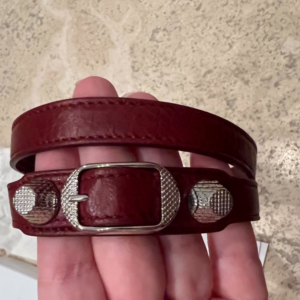 NWT Balenciaga Triple Tour Red Leather Wrap Bracelet with Silver Hardware - Picture 3 of 4